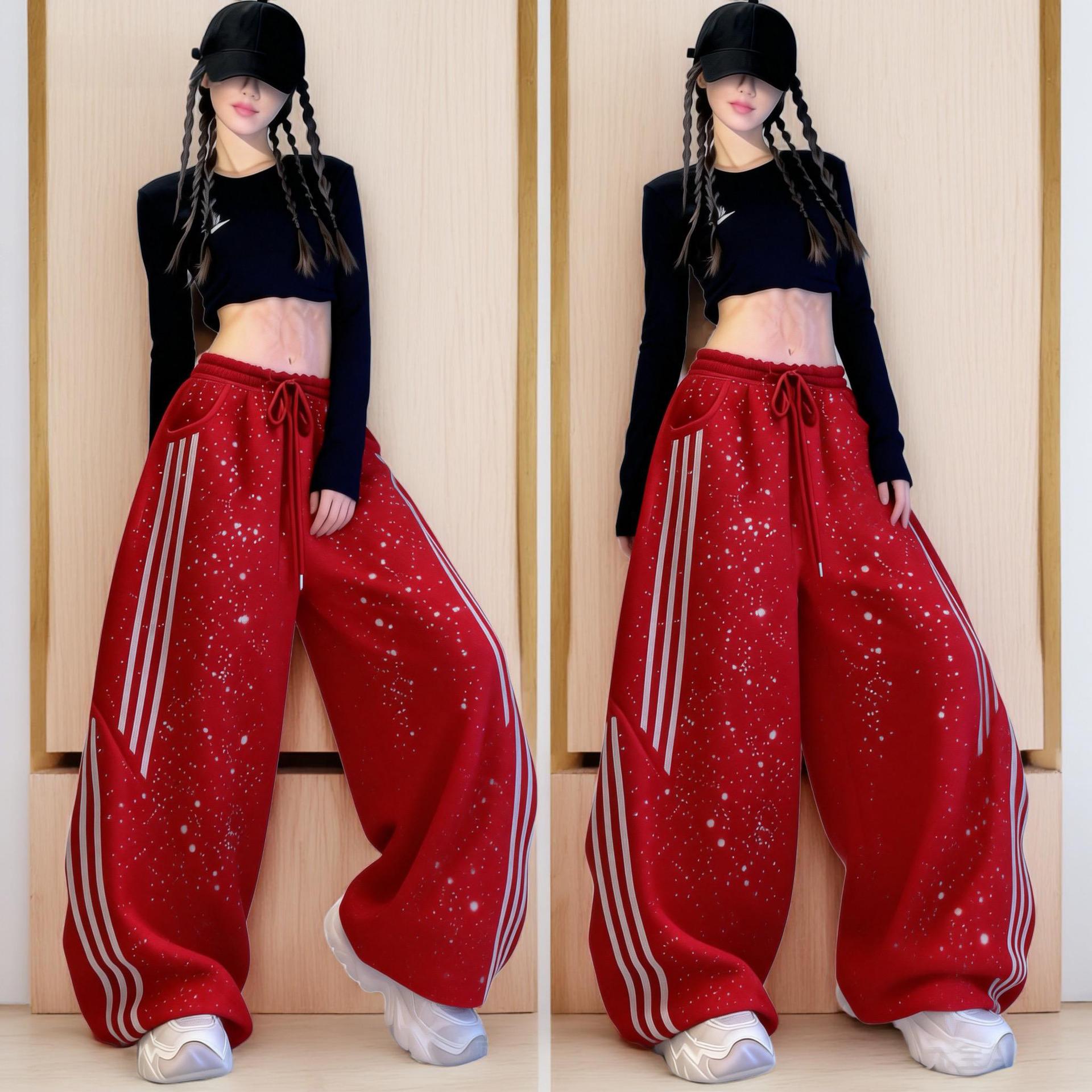 Pantalones de machete 2026 pantalones femeninos de piernas anchas y pantalones largos para bailar pantalones casuales de diamante flash rayas de diamante caliente sensación de baile de jazz image 5
