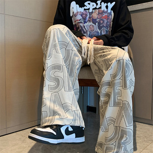 Vintage Trendy American Retro Casual Pants Men High Street Hip-Hop Trendy Loose Straight-Leg Stylish Wide-Leg Long Pants