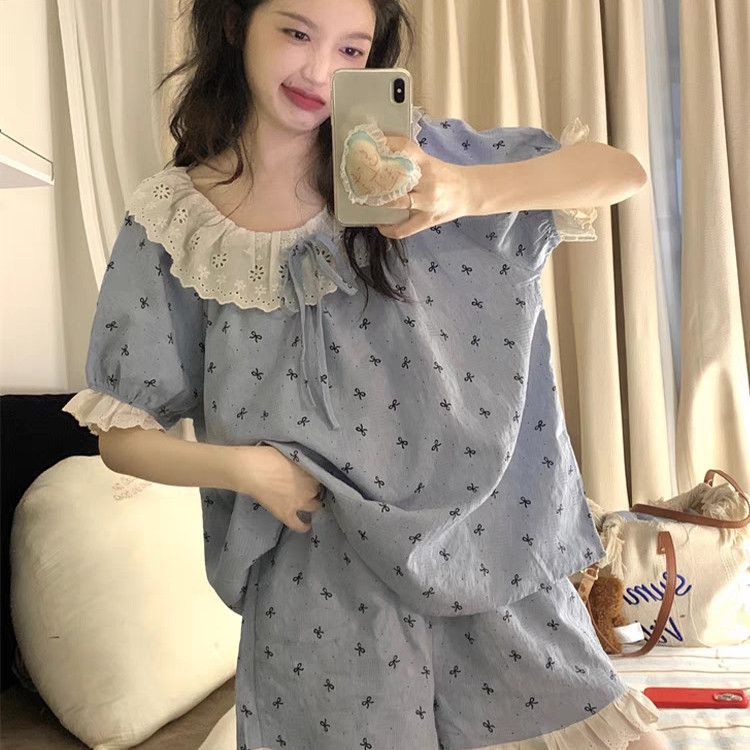 Shirin g'ancha bulut paxta atlasi uyali kiyimi ayol yozgi engil qisqa yengali erkin tashqarida kiyish yuqori sifat uy xizmat tayyorlama