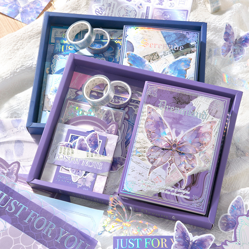 Core Mo Inglés edición europea y americana mariposa gráfica serie de cuaderno de mano material cuaderno de mano caja de regalo conjunto de cuaderno