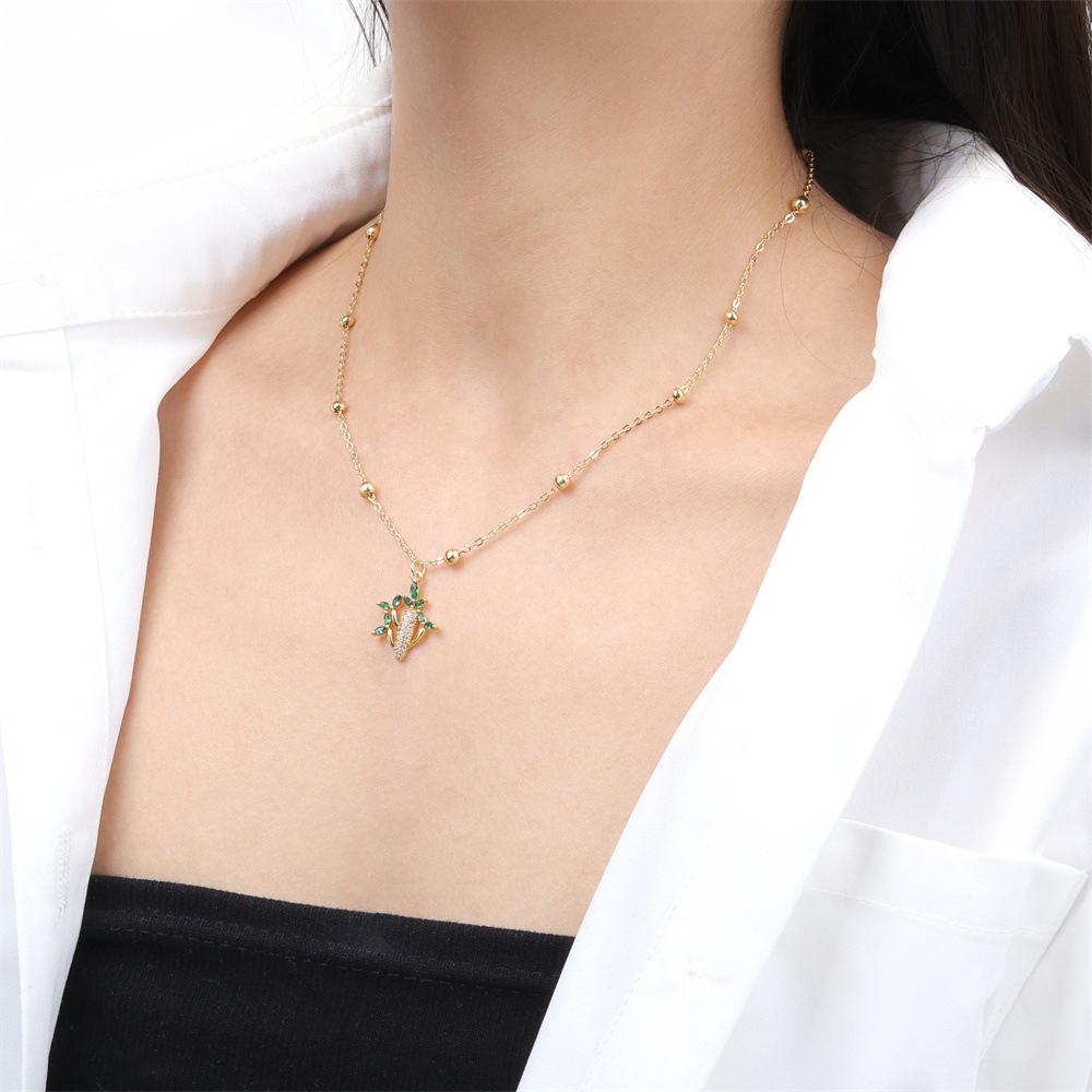 Copper Inlaid Micro Zircon Cactus Necklace Female Simple Beads Necklace display picture 5
