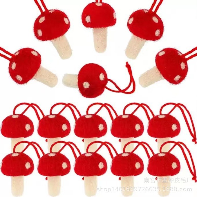 跨境羊毛毡DIY戳戳乐小蘑菇  儿童发饰制作材料 彩色立体松茸蘑菇