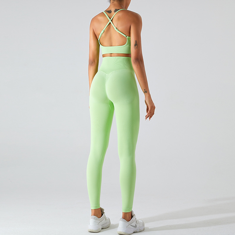 Europa y América nueva ropa de yoga sin costuras traje de las mujeres espalda cruzada ropa interior deportiva Peach Hip lifting pantalones de yoga de secado rápido