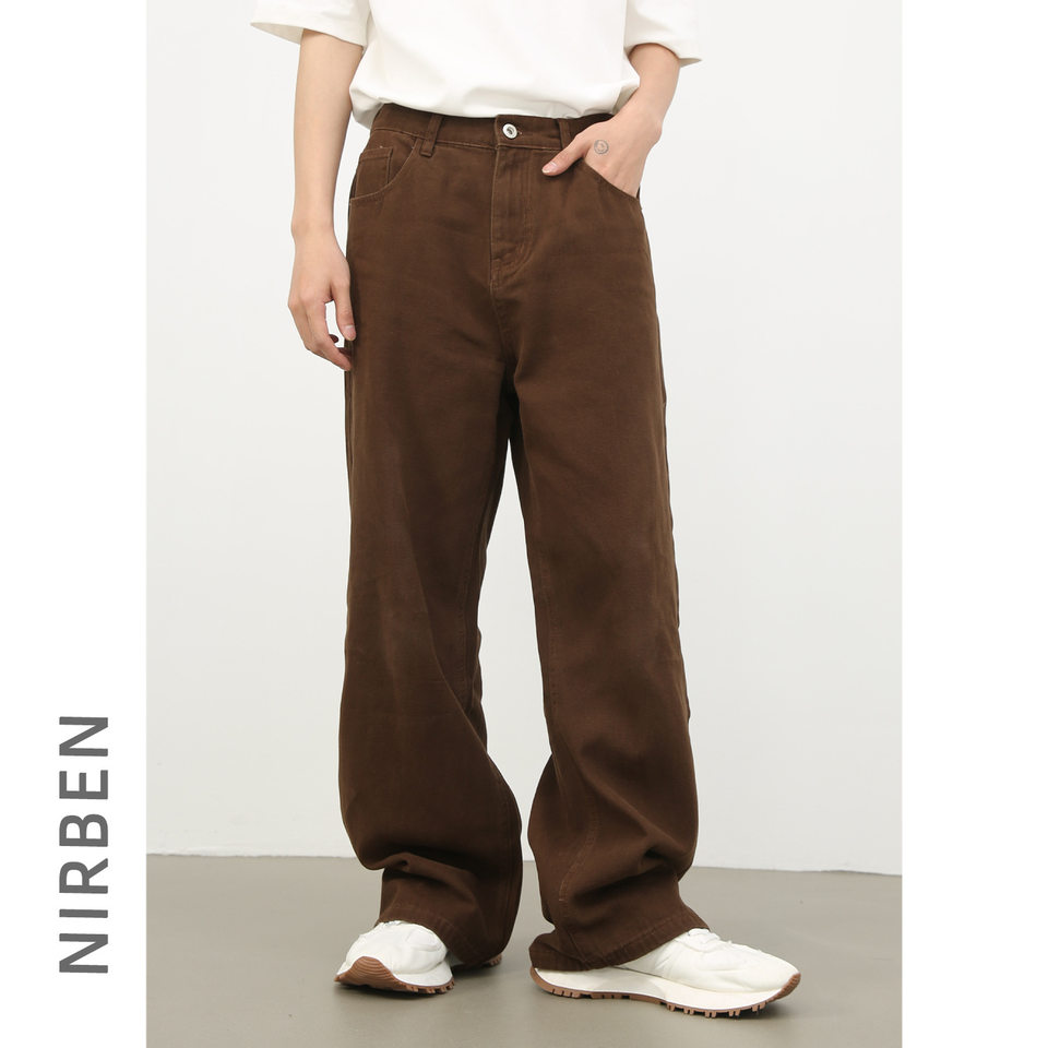 Quần jean nam ống đứng rộng rãi lưng nửa thun phong cách Hàn Quốc — Cà phê đậm, Kaki sâu, Xám đậm