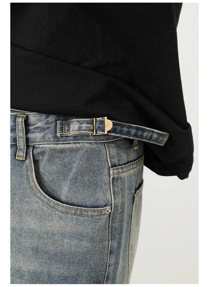 Quần jeans nam ống rộng dáng thẳng phong cách retro, chất denim cotton thoải mái — màu xanh chi tiết 16