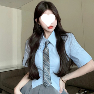 [2168 People Collected] Jihu 2023 New Summer Preppy Style Jk Uniform Suit Women's Waist Shirt Women's High