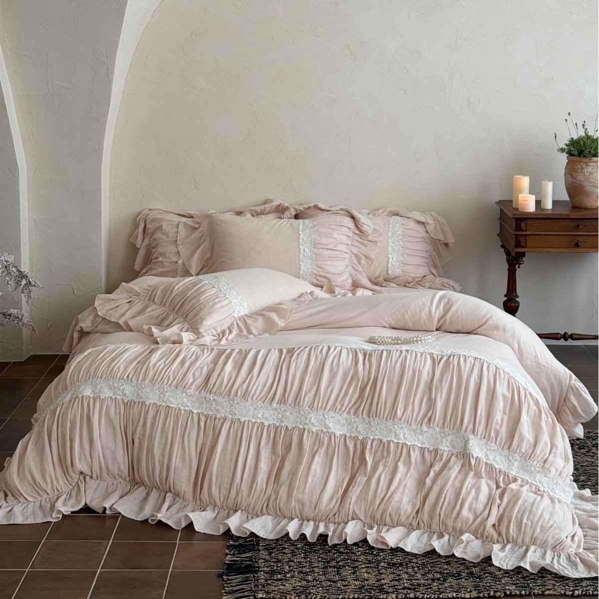 French-Style Ruffled Lace High-End Bedding Set, All-Cotton Double-Layer Wrinkled Yarn Four-Piece Home Textile Audrey