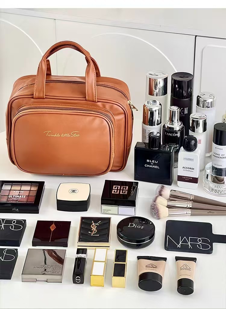 Bolsa de maquillaje de gran capacidad de alto valor facial bolsa de lavado de maquillaje portátil a prueba de agua bolsa de almacenamiento de cosméticos estratificados