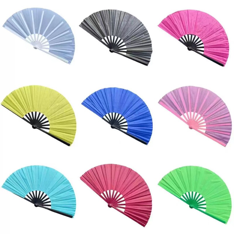 33.33cm Color Face Kung Fu Fan Black Bone Plastic Bone Tai Chi Martial Arts Fan Cross-border Color Cloth Fan Amazon Explosions
