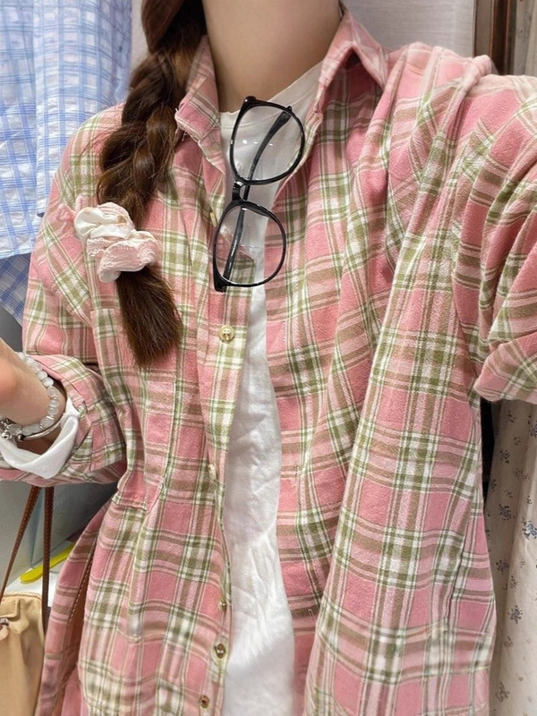 秋季新款港风格子衬衫女2025新款oversize宽松慵懒风外穿衬衣休闲|undefined
