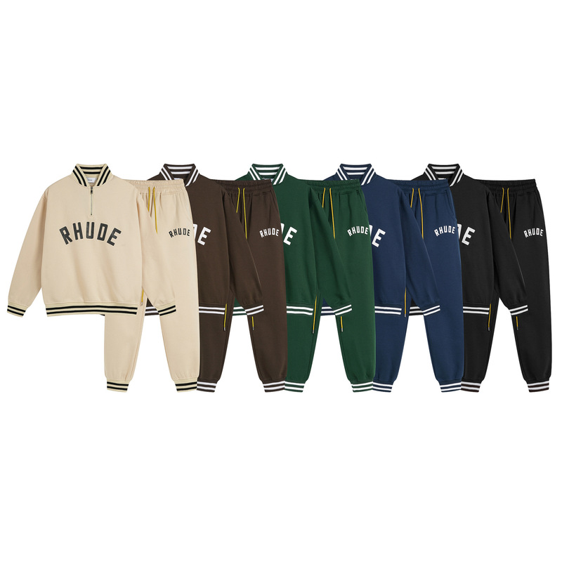 クロスボーダーヨーロッパとアメリカのトレンディなブランド RHUDE レタープラスベルベットハーフジップスウェットシャツ男性と女性のハイストリートスポーツパンツカジュアルスーツ|undefined