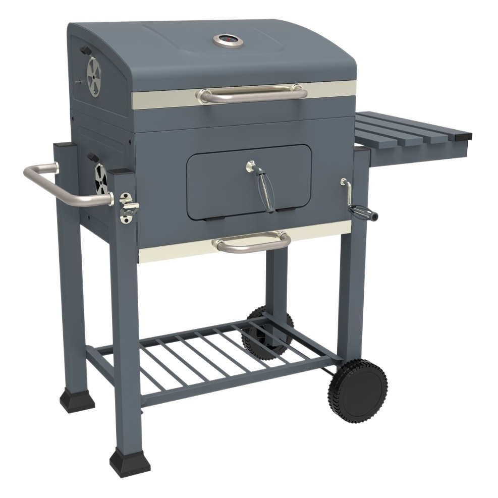 Carro del fabricante estufa de barbacoa estufa de caja cuadrada grande con placa de mesa auxiliar Parrilla de barbacoa con ruedas tire de la estufa de barbacoa