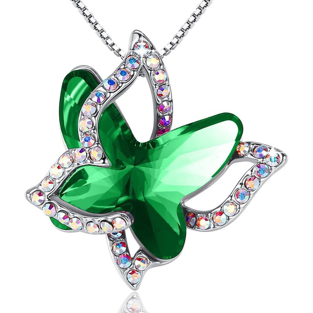 Cross-Border New Product European and American Alloy Birthstone Twelve-Color Crystal Animal Butterfly Necklace Jewelry Female Manufacturer Sales