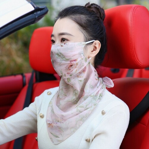 100% Silk Sun Protective Face Mask, Silk Full-Sleeve Neck Protector, Summer Face Cover, Thin Face Scarf, Shawl for Women
