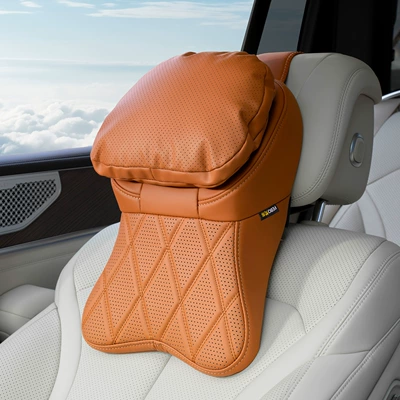 Suitable for Zeekr 9X/001/007/Mix Headrest and Neck Pillow Car Pillow Set, Anti-Stain Leather Car Interior Accessories (Headrest) - airline-headrest-double-layer-stain-resistant-leather-ideal-orange-single