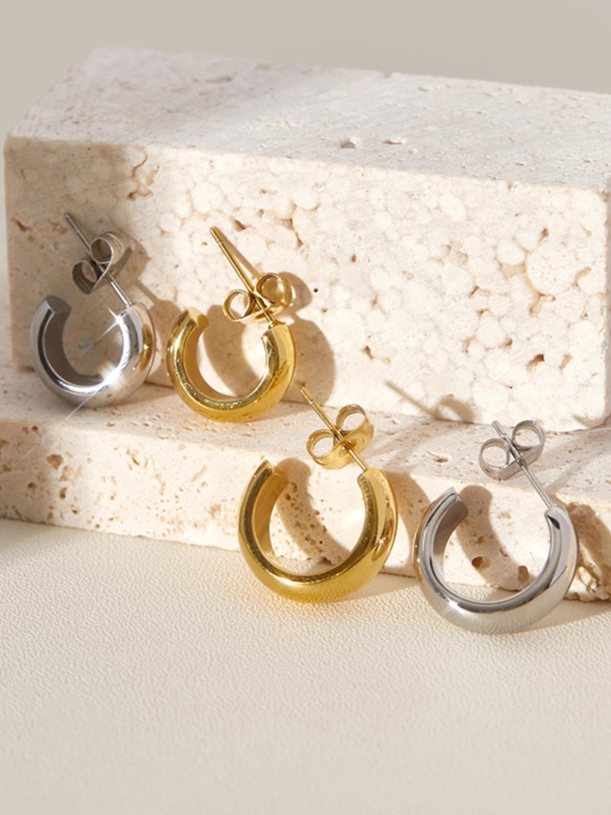 Plating Design 1 Pair Simple Style C Shape Plating Titanium Steel Ear Studs