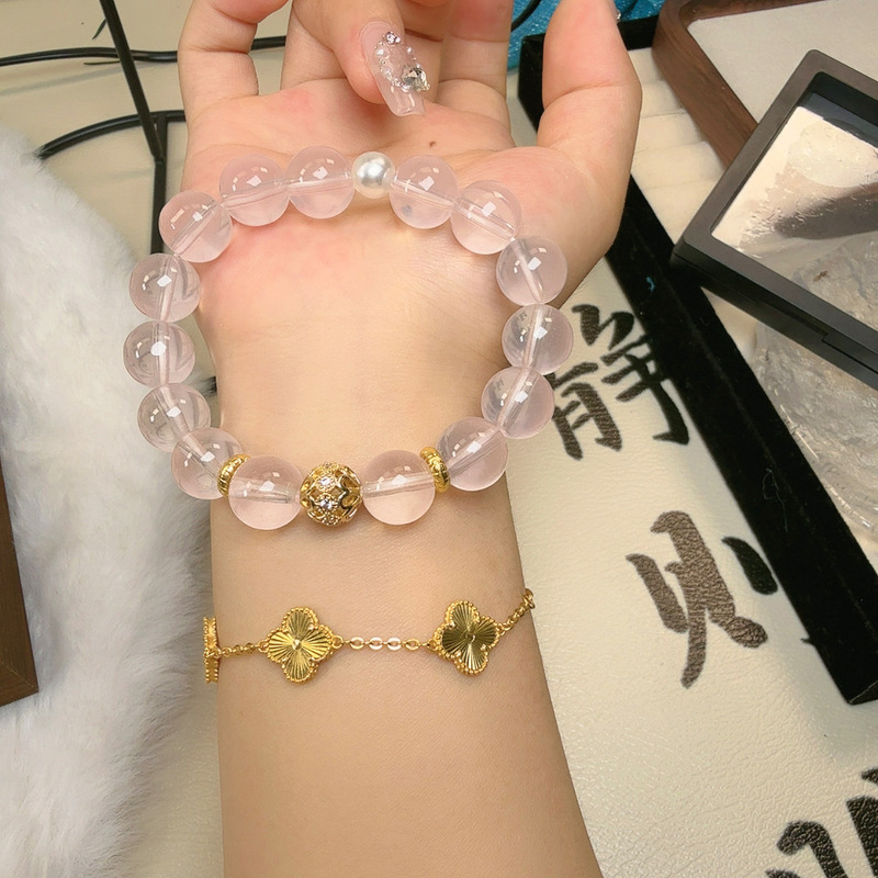 原创设计仿西柚浅粉水晶手串女手链女轻奢高级感粉阿赛水晶手串女|undefined