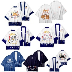 跨境春夏新款日式清新甜美可愛田園柴犬和服披風3D印花七分袖襯衫