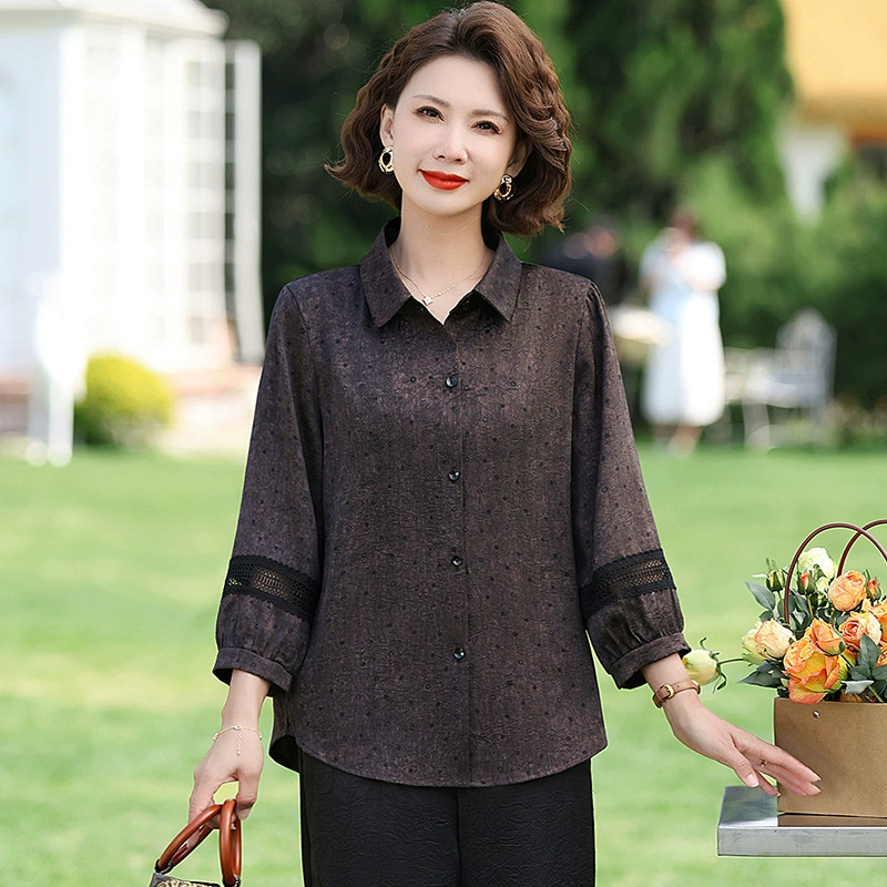 Новый средний и пожилой весенний костюм мамы весной и летом тонкий женский большой размер повседневный топ модный воротник рубашки женский летний