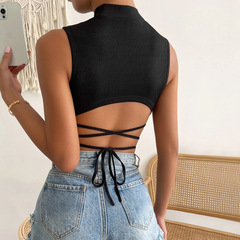 INS European and American style 2024 cross-border women's new style sexy ultra-short slim fit strap I-shaped sleeveless vest
