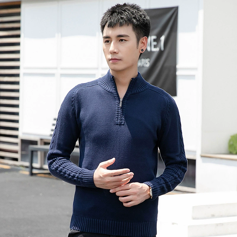 Новый мужской свитер с высоким воротом, свитер на молнии, Осень-зима, особый приталенный пуловер в Корейском стиле, Мужской Топ
