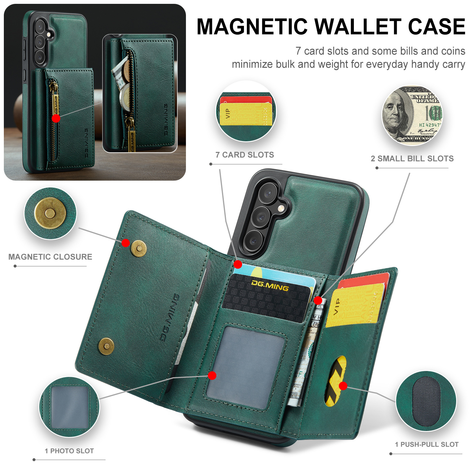 M5 für Samsung S24 magnetische kabellose Ladetelefonhülle S24 Plus Zwei-in-Eins-Anti-Diebstahl-Bürsten-Brieftaschen-Schutzhülle_voghion.com