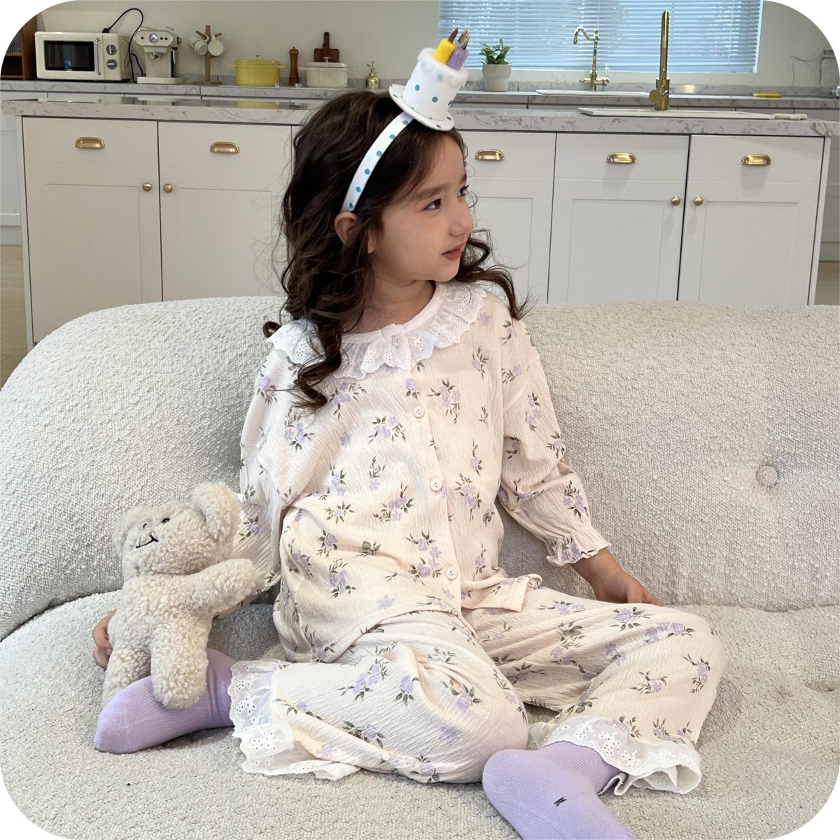 Su bebé, traje de hilo de algodón elástico para niños, cárdigan de primavera y verano, ropa de hogar para niños y niñas, ropa de aire acondicionado linda coreana