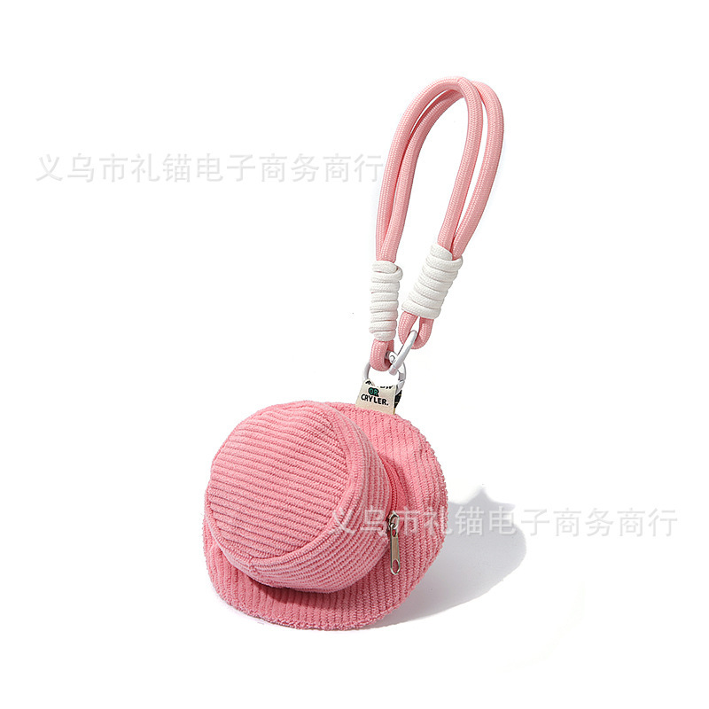 Corduroy Lanyard Mini Fisherman Hat Cute Earphone Bag Coin Purse Niche Portable Creative Keychain Pendant