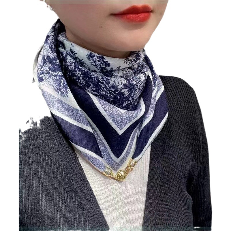 New advanced elegant simple Net red style "Small Golden Ball" magnetic suction buckle silk cotton warm scarf small square scarf scarf
