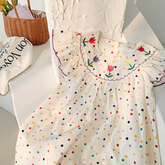 Xinggu Children's Embroidered Dress 2024 Summer Edition Children's Colorful Polka Dot Pure Cotton Sleeveless Princess Dress Cross-border