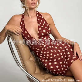 2025亚马逊跨境春夏季时尚性感收腰短裙 波点缩褶女士连衣裙