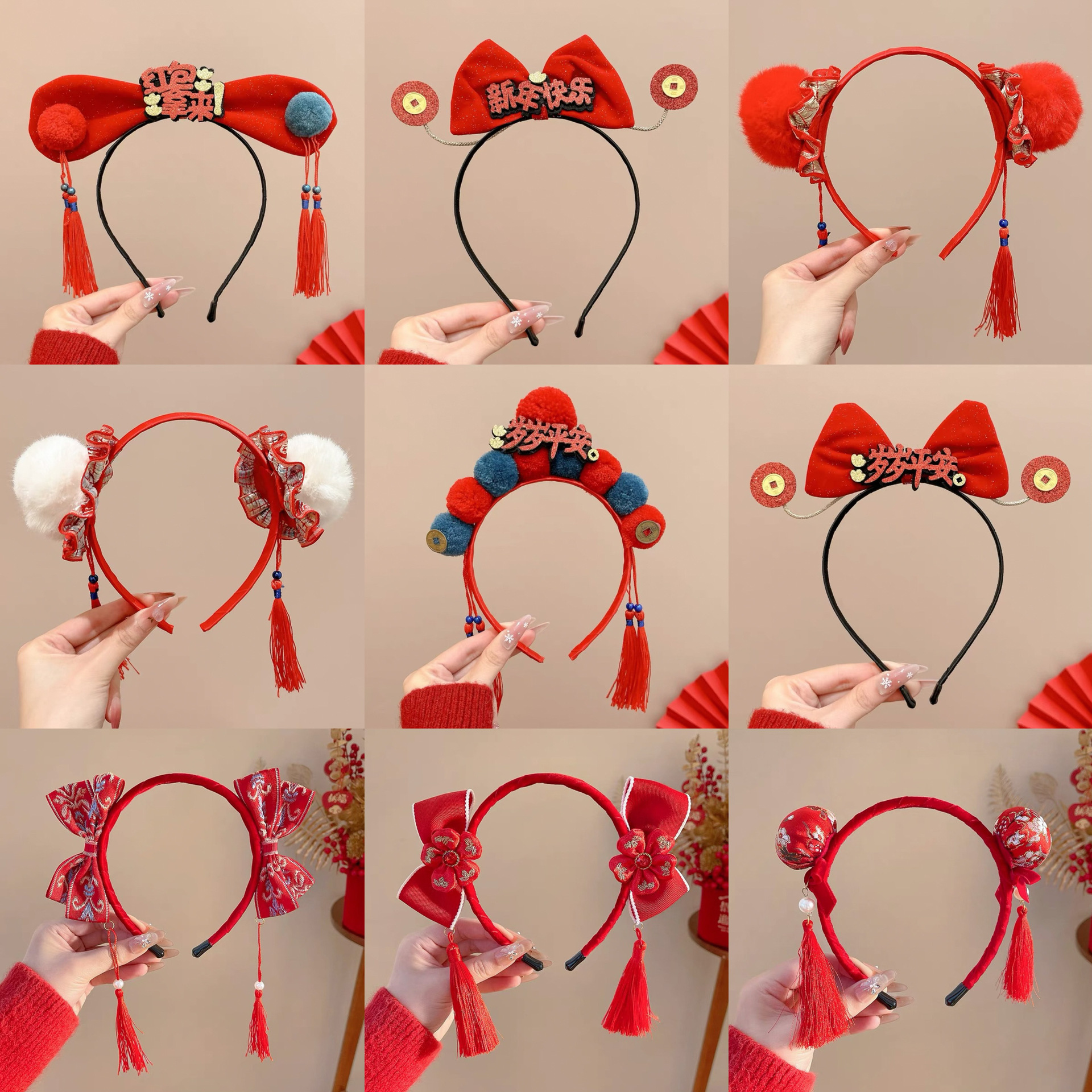 儿童红色新年发箍小女孩中国风喜庆头箍2025新款过年拜年发卡头饰