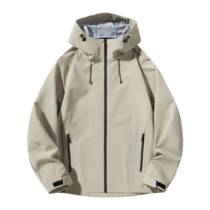 跨境春秋品质大码情侣新款纯色单层冲锋衣休闲户外运动连帽单外套