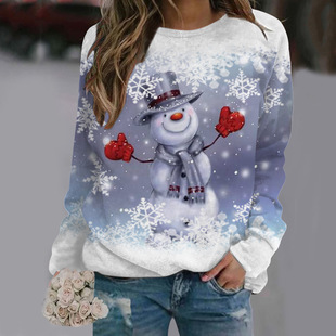 Foreign trade factory cross-border women's clothing Christmas New snowman printing Amazon wish long-sleeved sweater support fixed-system