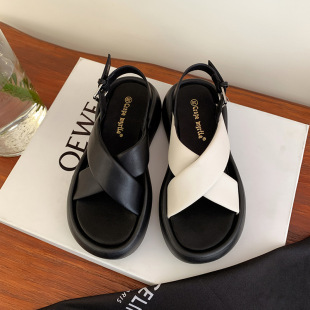 Su Yinyin Same Clouds Summer ~ Sheepskin Cross Strap Casual Thick Bottom Bubble Bread Sandals Women's Summer Outer Wear