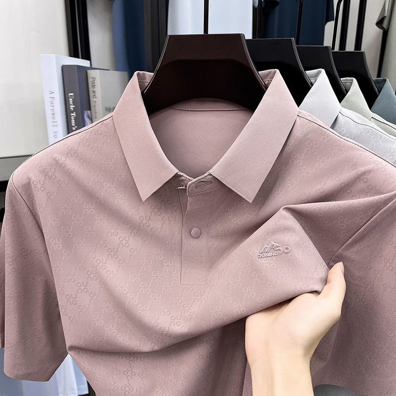 Seamless Ice Silk Short-Sleeve T-Shirt for Men, New Summer Business Casual Style, Dad's Summer Wear, Printed Turn-Down Collar Men's T-Shirt Seamless Ice Silk Short-Sleeve T-Shirt for Men, New Summer Business Casual Style, Dad's Summer Wear, Printed Turn-Down Collar Men's T-Shirt