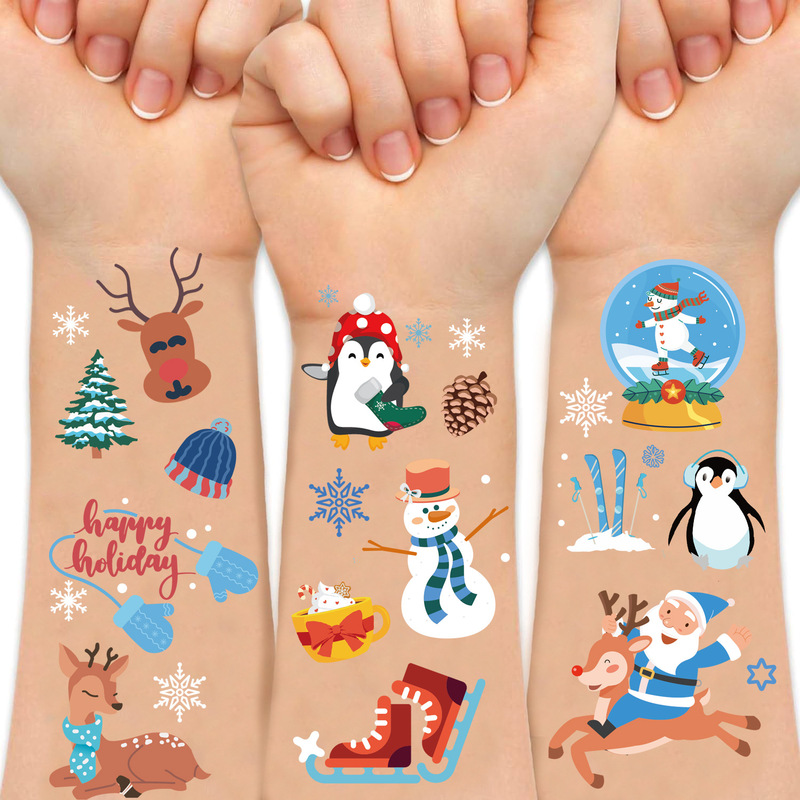 Amazon for Winter Party Tattoo Stickers Penguin Snowman Christmas Tree Party Dress Up Blue Christmas Tattoo Stickers