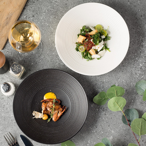 High-end sense bamboo hat bowl hotel tableware Japanese threaded ceramic surface bowl satin plate ramen large soup bowl salad bowl