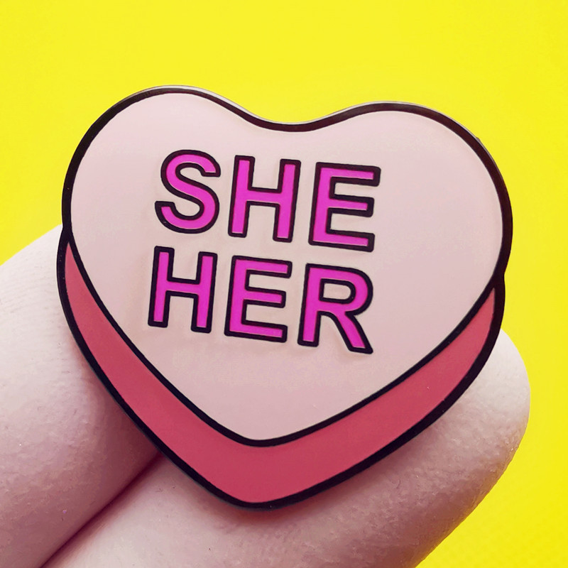 She Pronoun Pink Heart Brooch Pin Badge Metal Alloy Enamel Enamel Badge Accessories