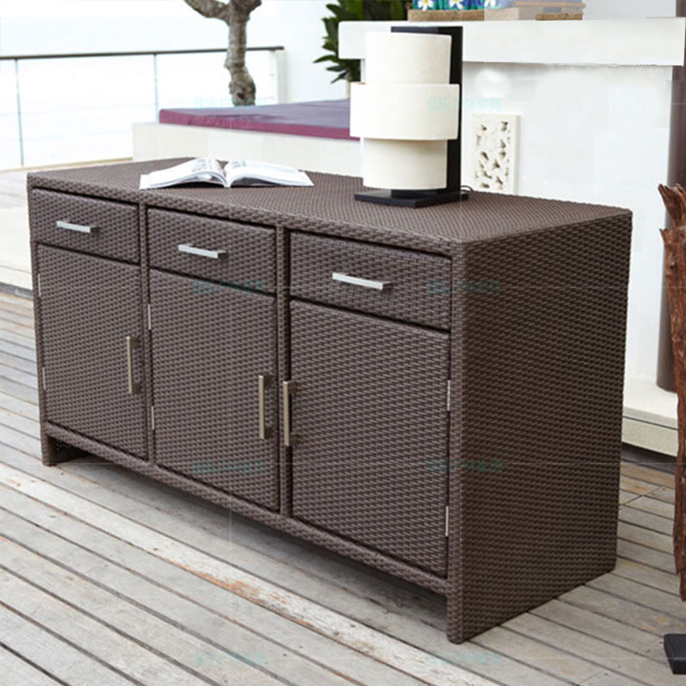 Wicker bowl cabinet shelf hotel restaurant cabinet storage cabinet outdoor imitation rattan tea cabinet sideboard storage cabinet