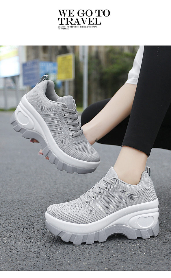 Giày sneaker nữ lưới thoáng khí đế dày tăng chiều cao, gót 3-5 cm — 1695 Màu đen, 1695 màu xám chi tiết 15