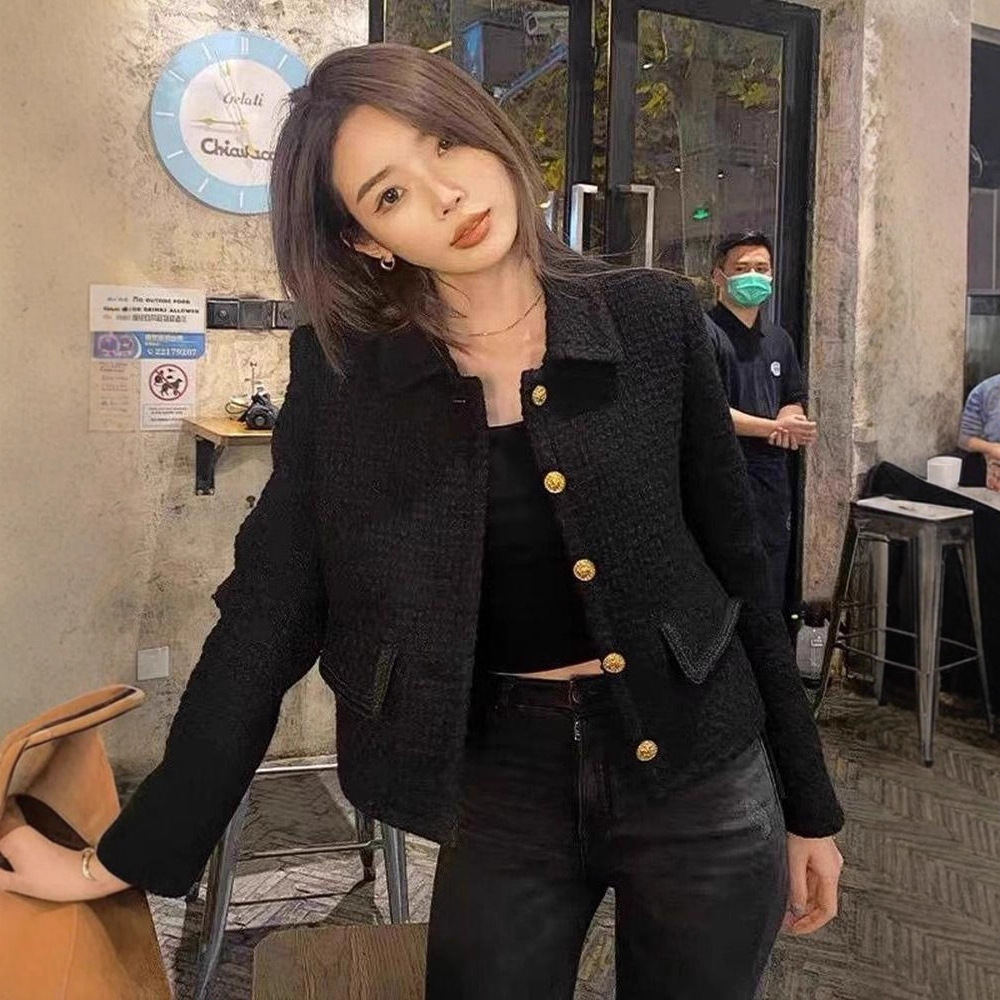 Spring and Autumn Retro Small Fragrance Style Padded Short Tops Women's 2025 Tweed Small Fashionable Korean Tops Tops