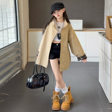女童秋季韩版休闲中长款风衣外套2025新款女大童洋气时髦儿童秋装