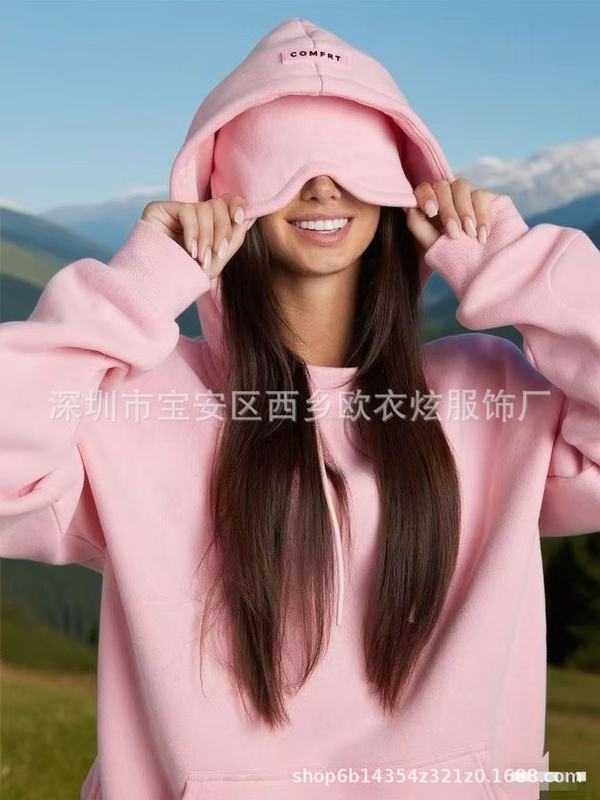 2025亚马逊欧美秋冬新款内置眼罩连帽衫纯色套头长袖卫衣|undefined