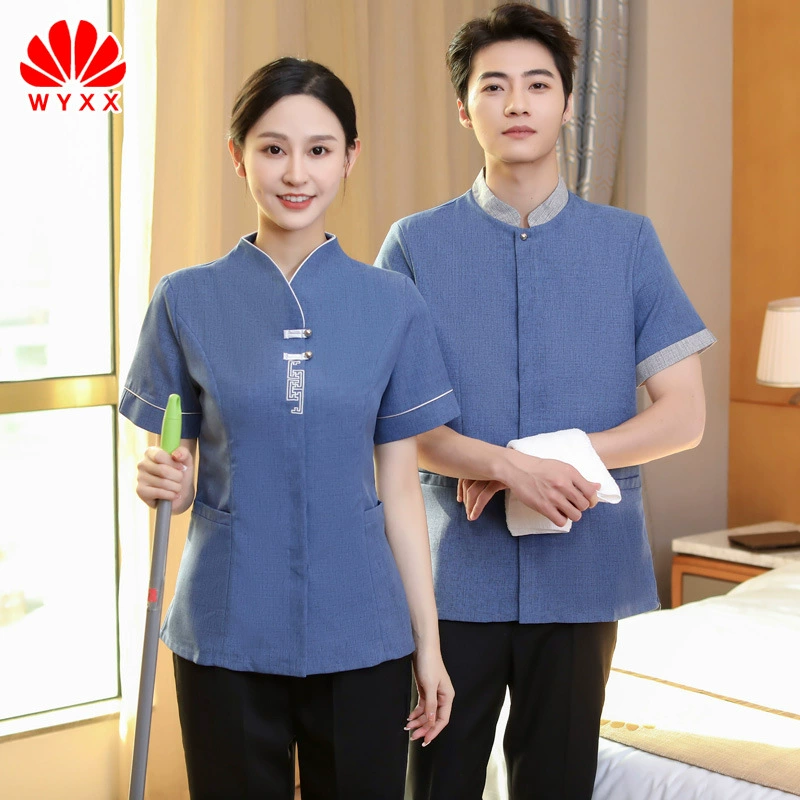 Чистка одежды летняя с короткими рукавами официант рабочая одежда гостиничная недвижимость уборочная компания одежда PA знаменитости уборка тетя