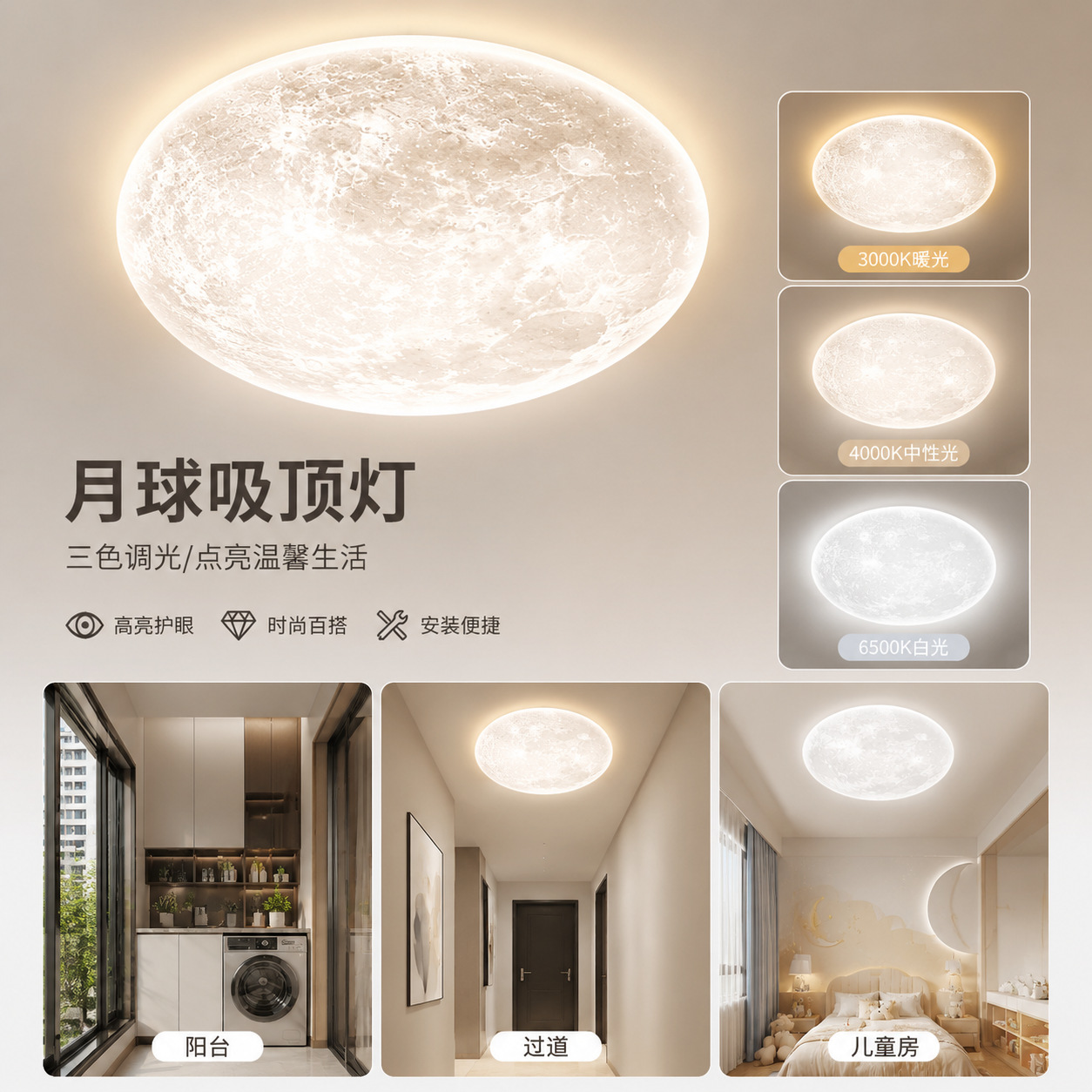 Luz de techo de dormitorio lunar transfronteriza estudio creativo moderno minimalista balcón pasillo luz de tierra amplio