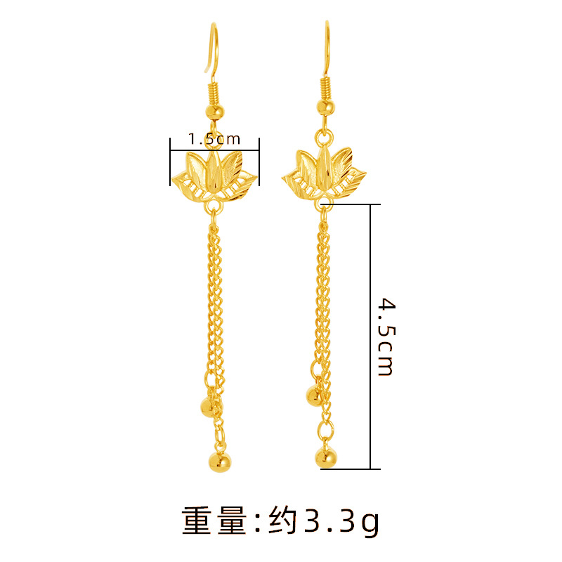 Pendientes de loto oro arena pendientes largos borla de las mujeres joyería de aleación de cobre Internet celebridad mismo suministro pendientes de estilo chino