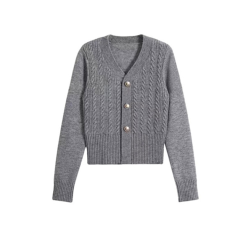 Japanese college style girl v-neck cardigan sweater female spring and autumn design niche short knitted sweater coat female