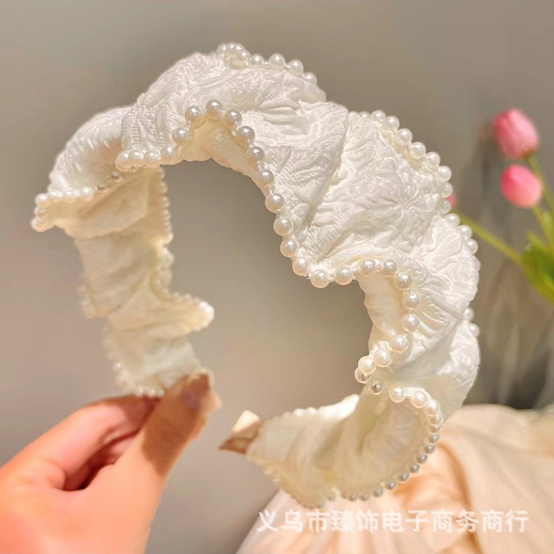 New Korean version of the white headband collection of female net red all hair accessories high head headband summer pearl jewelry wholesale