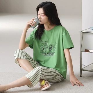 新款莫代尔睡衣女款短袖七分裤透气薄款家居服套装可外穿舒适简约